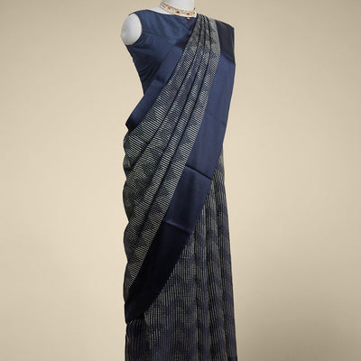 Black checked with zig zag stripes mysore silk saree & self pain border