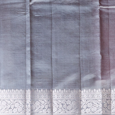 Pink checked with floral motifs dupion silk saree & contrast traditional zari border