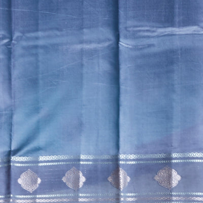 Blue floral motifs dupion silk saree with contast zari design border