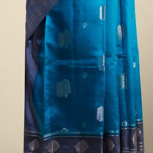 Blue floral motifs dupion silk saree with contast zari design border