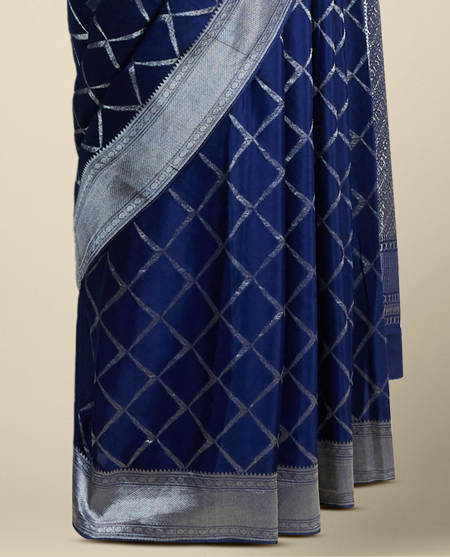 Blue checked mysore silk saree with contrast intricate zari border