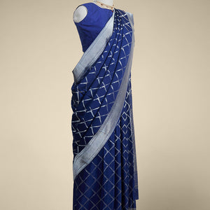 Blue checked mysore silk saree with contrast intricate zari border