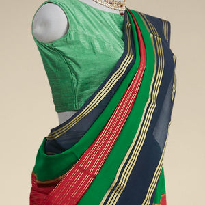 Pink striped mysore silk saree with contrast striped border