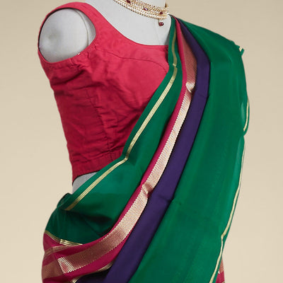 Blue mysore silk saree with contrast zari border