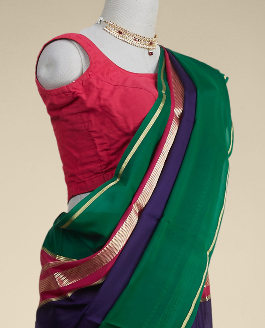 Blue mysore silk saree with contrast zari border
