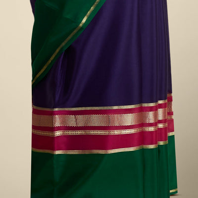 Blue mysore silk saree with contrast zari border