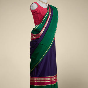Blue mysore silk saree with contrast zari border