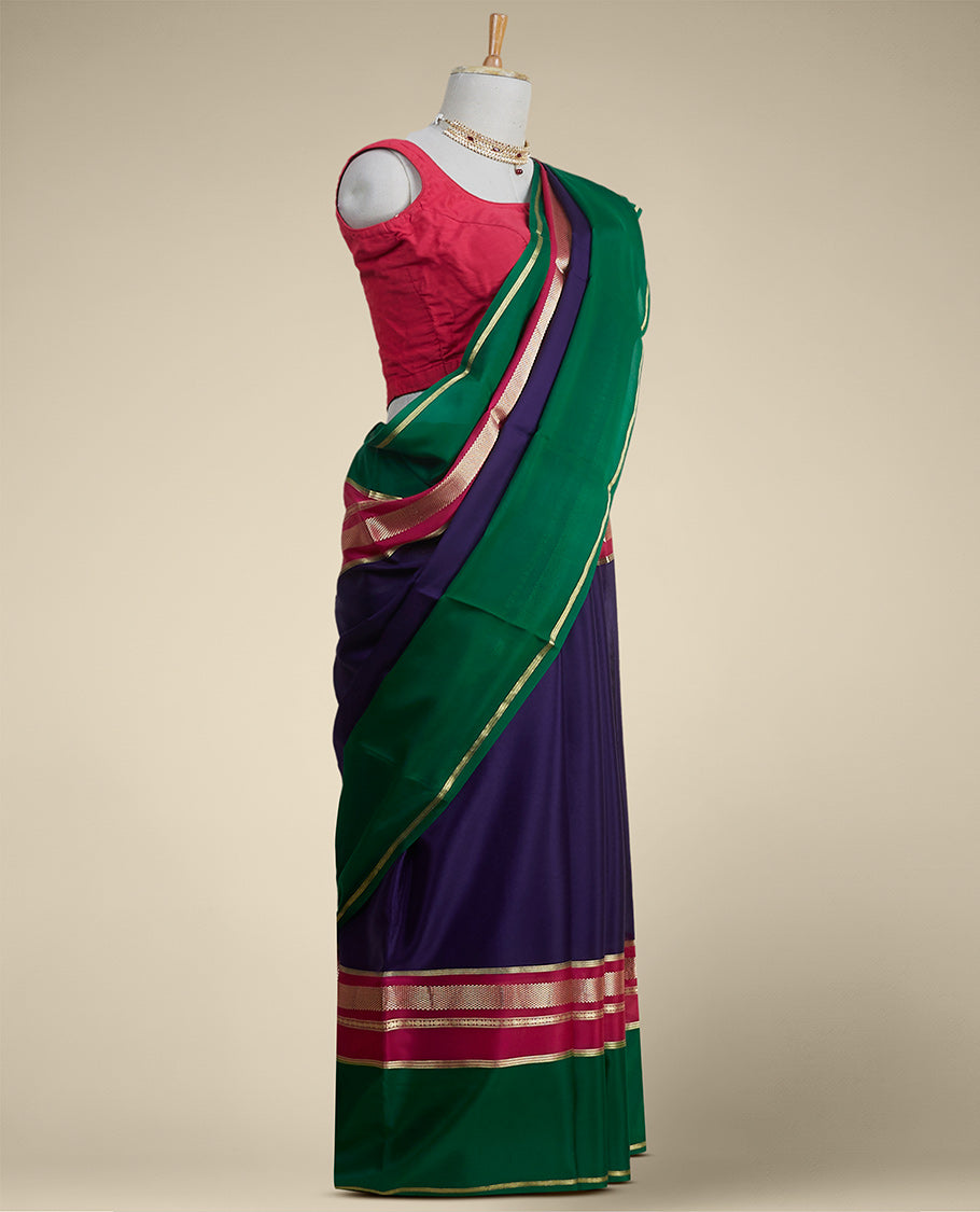 Blue mysore silk saree with contrast zari border