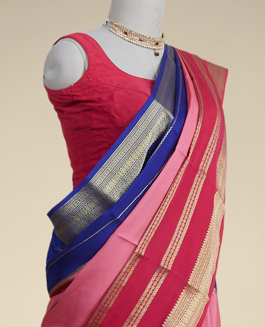 Pink mysore silk saree with intricate zari design border