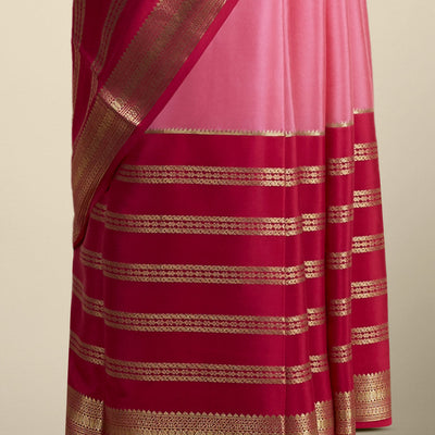 Pink mysore silk saree with intricate zari design border