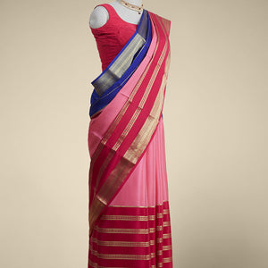 Pink mysore silk saree with intricate zari design border