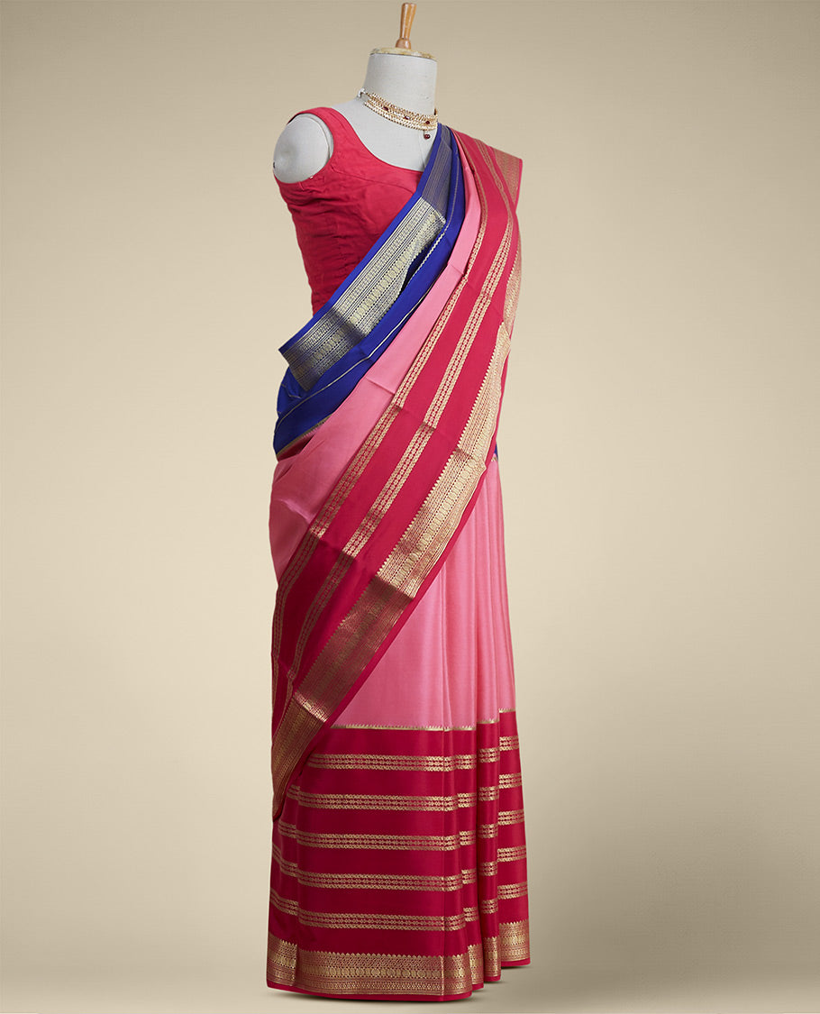 Pink mysore silk saree with intricate zari design border