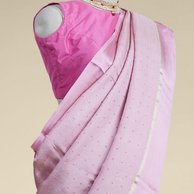 Pink floral motifs mysore silk saree with self zari border