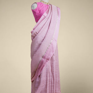 Pink floral motifs mysore silk saree with self zari border