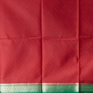 Red floral printed silk saree with contrast zari border