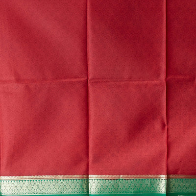 Red floral printed silk saree with contrast zari border