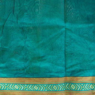 Green geometric printed silk saree with contrast geometric  design border