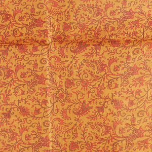 orange floral printed silk saree with contras plain border