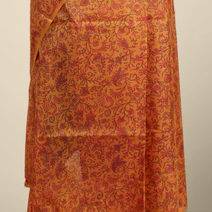 orange floral printed silk saree with contras plain border