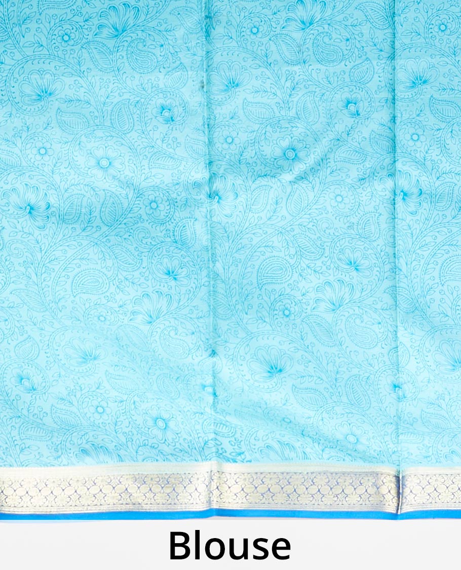 floral , paisleys printed silk saree with contrast intricate zari design border