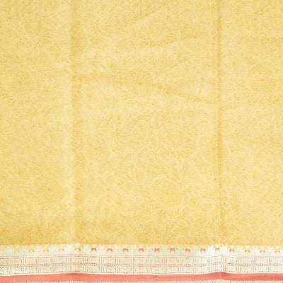 orange  floral printed silk saree with contrast intricate zari design border