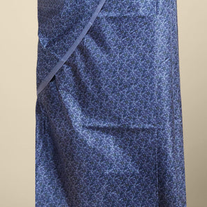 Blue floral design printed silk saree with contrast plain border