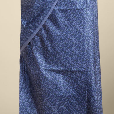 Blue floral design printed silk saree with contrast plain border