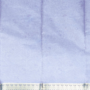 Blue floral vine design printed silk saree with contrast striped zari border