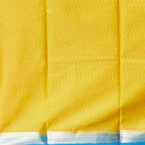 Yellow floral vine design printed silk saree with contrast striped zari border
