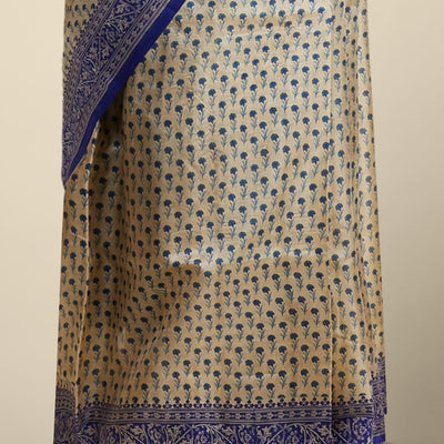 Sandal floral printed silk saree with contrast floral border