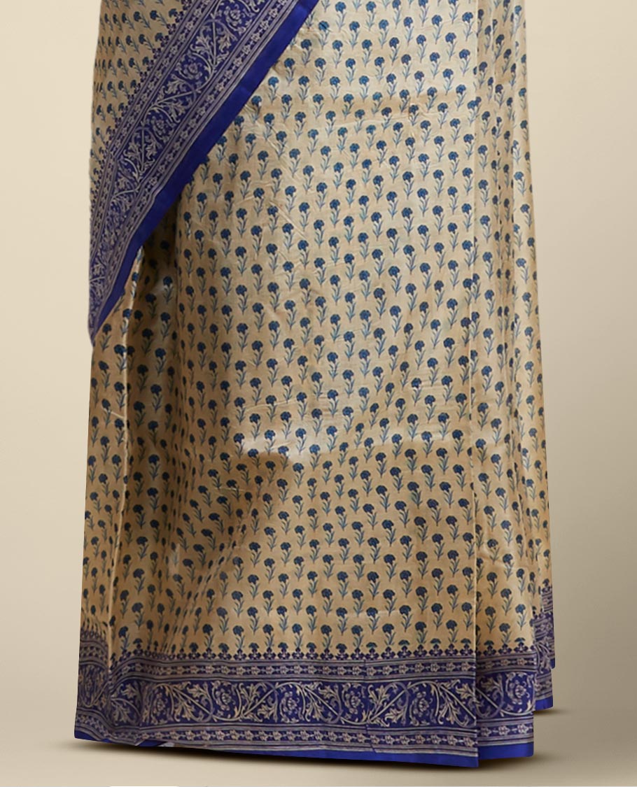 Sandal floral printed silk saree with contrast floral border