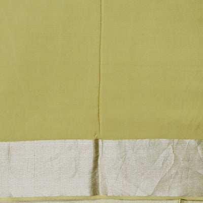 Yellow anial motifs pure crepe saree with self zari border