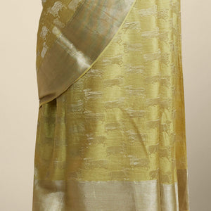 Yellow anial motifs pure crepe saree with self zari border