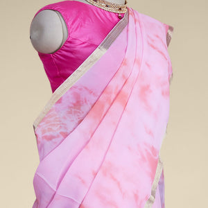 Pink pure chifon saree with self zari border