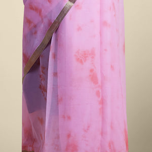 Pink pure chifon saree with self zari border