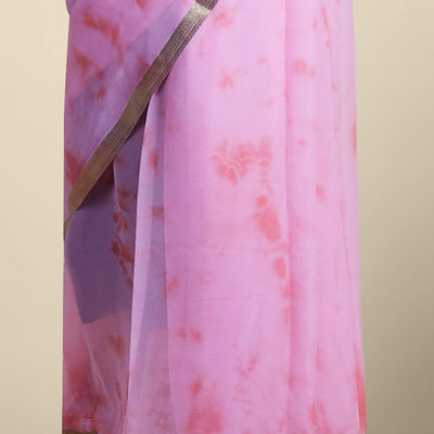 Pink pure chifon saree with self zari border