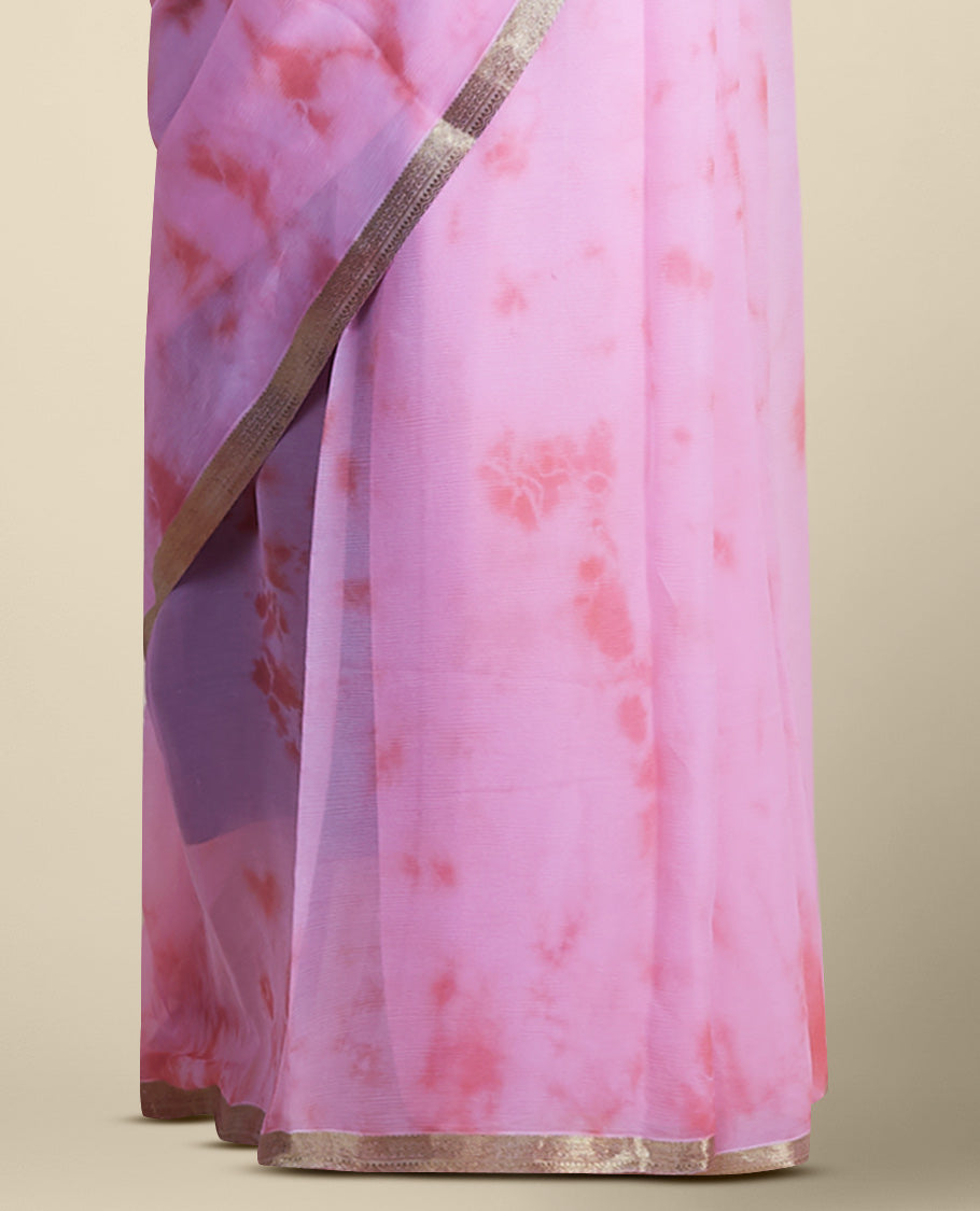 Pink pure chifon saree with self zari border