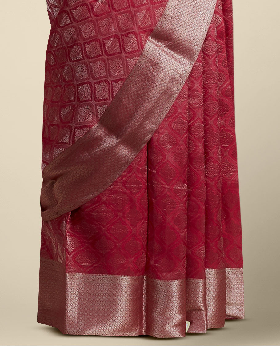 marron ogee patern pure crepe saree with self argyle design border
