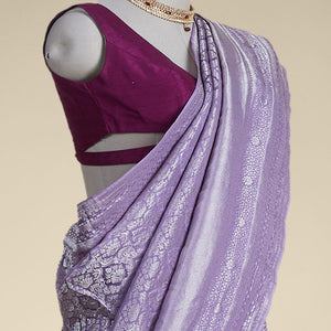 lavender intricate zari design pure crepe saree with self zari design border
