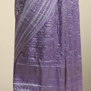 lavender intricate zari design pure crepe saree with self zari design border