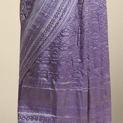 lavender intricate zari design pure crepe saree with self zari design border