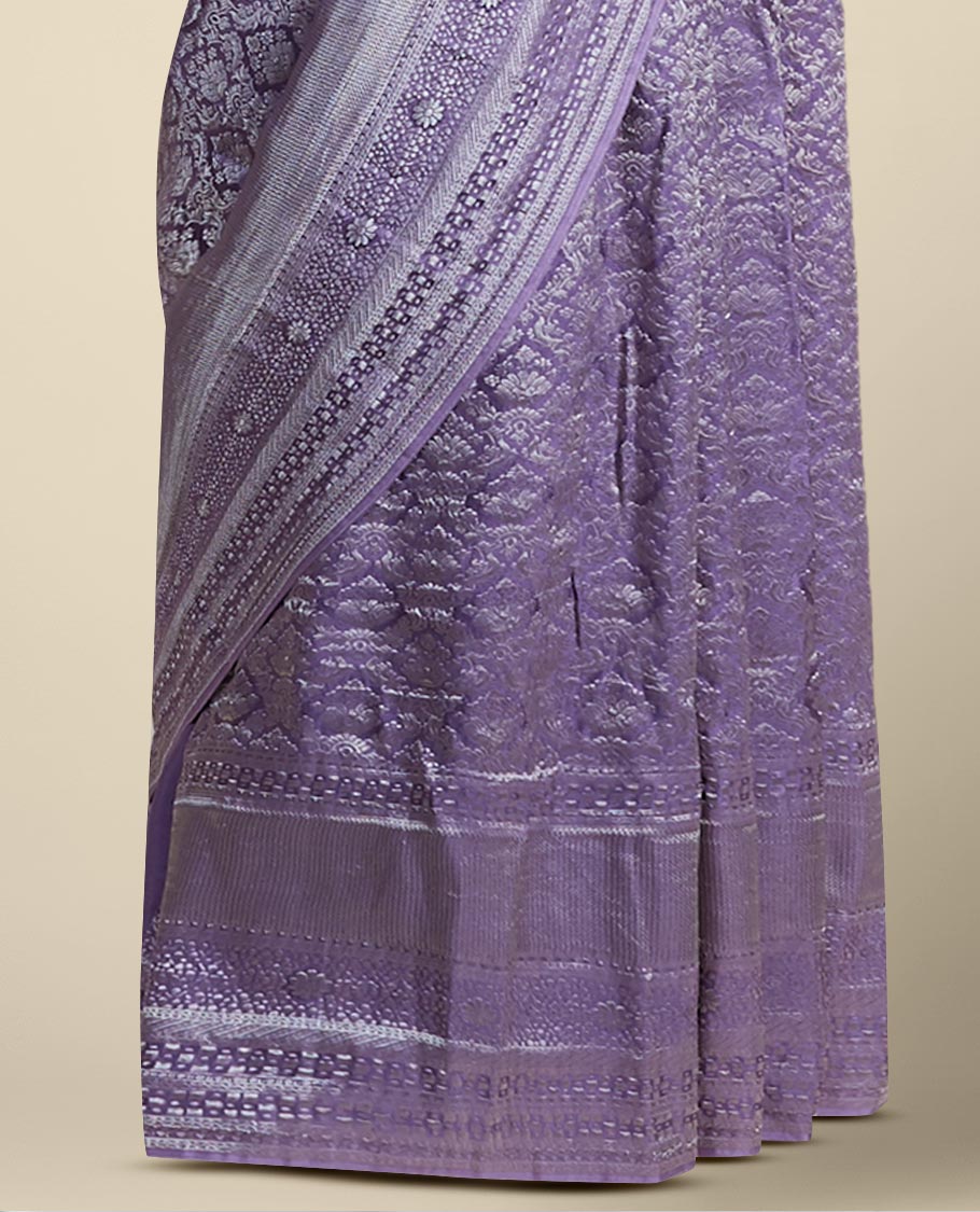lavender intricate zari design pure crepe saree with self zari design border