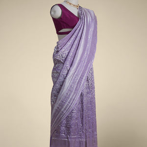 lavender intricate zari design pure crepe saree with self zari design border