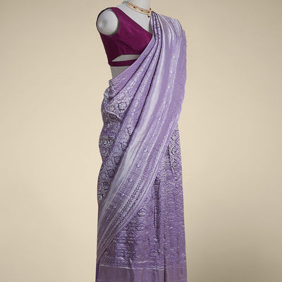 lavender intricate zari design pure crepe saree with self zari design border