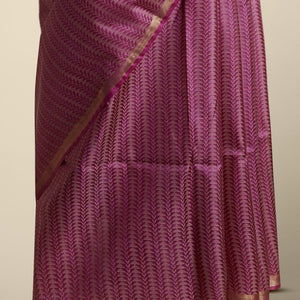 Red leaf vine design tussar silk saree with self zari design border