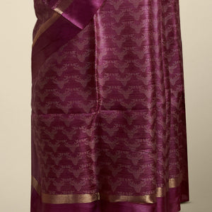 Purple animal motifs tussar silk saree with self zari border