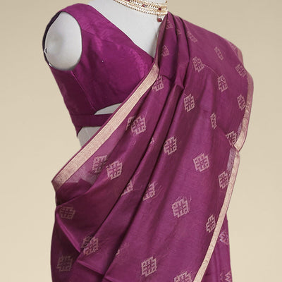 Purple geometric motifs tussar silk saree with self zari border