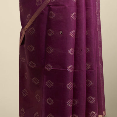 Purple geometric motifs tussar silk saree with self zari border