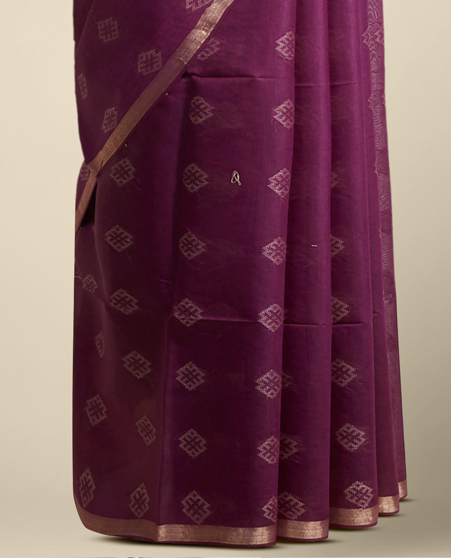 Purple geometric motifs tussar silk saree with self zari border