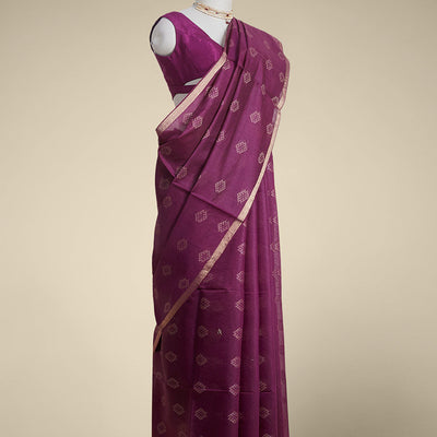 Purple geometric motifs tussar silk saree with self zari border